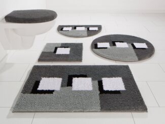 my home Badematte Ada, Badvorleger, Badezimmer Teppich, Höhe 21 mm, rutschhemmend beschichtet, fußbodenheizungsgeeignet, schnell trocknend, strapazierfähig, Polyester, rechteckig, 3-tlg. Stand-WC Set, Badteppich, Badematten auch als 3 teiliges Set erhä...