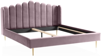 Muschelbett Rose 140 x 200 cm aus Samt mit Metallbeinen in Chrom Goldfarben