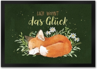 speecheese Fußmatte Hier wohnt das Glück Fußmatte in 35x50 cm mit Fuchs im Aquarell-Stil