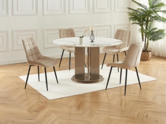 Vente-unique - Polsterstuhl 6er-Set - Samt & schwarzes Metall - Beige - OLLUA