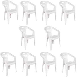 Dmora 10er Set Gartenstühle Aringa, Gartensitz, Für drinnen und draußen, Mit Armlehnen und stapelbar, Made in Italy, 56x55 h78 cm, Weiß