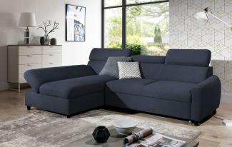 Ecksofa Schlafsofa Sofa ANTON XS in Stoff Esito Dunkelblau Ottomane Links