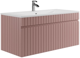 Vente-unique - Waschbeckenunterschrank hängend mit Einbauwaschbecken - Streifenoptik - Rosa - 100 cm - SATARA