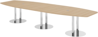 bümö Konferenztisch oval 400x130 cm großer Besprechungstisch in Eiche, Besprechungstisch mit Chromsäulen, Meetingtisch für 14 Personen, XXL-Tisch für Besprechungsraum & Meeting, KT40S-E-C