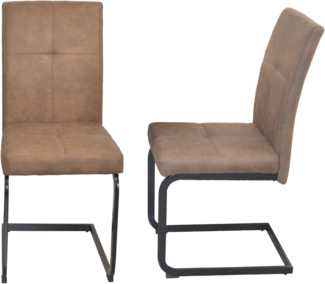Schwingstuhl, Esszimmerstuhl im 2er-Set, Vintage Stoffbezug, braun