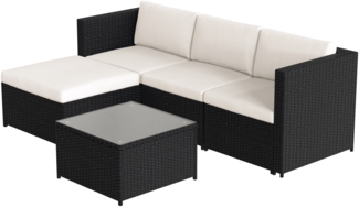 Merax Lounge-Sofagarnitur mit Sitz- und Rückenkissen, Polyrattan, 67 x 196 x 136 cm, Schwarz