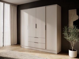 MOEBLO Drehtürenschrank SEVIA (Moderner und funktionaler Schrank mit verstellbaren Regalen und Schubladen, Kleiderschrank 4-türig Schrank Garderobe Schlafzimmer mit/ohne Spiegel, mit/ohne Vitrinen - und Schubladen) (BxHxT): 206x200x51 cm