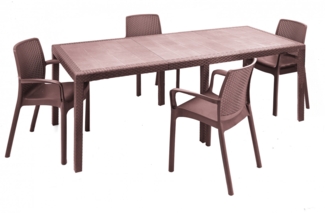 Dmora Loungeset für draußen Arret, ausziehbares Outdoor-Tisch mit 4 Stühlen, Gartentisch und Sitzen in Rattan-Optik, 100 % Made in Italy, Braun