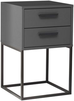 SUNA Nachttisch in Graphit - Moderner Nachtschrank mit Schubladen und schwarzem Metallgestell - 40 x 65 x 38,5 cm (B/H/T)