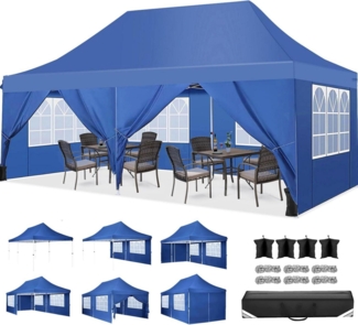 Faltpavillon 3x6m Wasserdicht Stabil Winterfest mit Seitenwänden & Sandsack