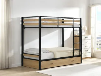 Vente-unique - CASIDIA Bett Metall SchwarzBeige - B 100 cm x H 170 cm x L 200 cm