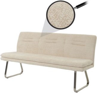 Sitzbank HWC-H70, Esszimmerbank Bank Polsterbank, Lehne Stoff/Textil Chenille Edelstahl gebürstet 180cm ~ creme
