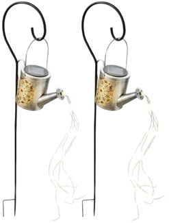 2er Set LED Solar-Steckleuchte, Gießkanne, silber, H 94 cm