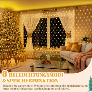 SERBASIC Lichternetz 31V DC Mesh Lichterkette mit Stecker, 8 Modi, Speicherfunktion, für Weihnachten Party Garten