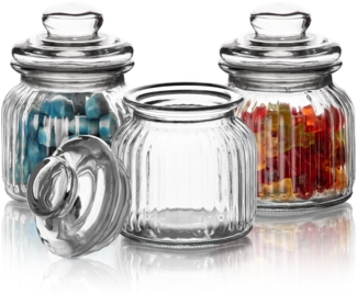 BigDean 6er Set Vorratsgläser mit Deckel 700ml - Bonbongläser zum luftdichten Aufbewahren – Keks Glas eckig im Vintage - Design