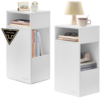 Nachttisch, Toolless-Technologie, superschnelle werkzeuglose Montage, Nachtschrank, 2 offene Fächer, 1 Schublade, Beistelltisch 2er Set, 30 x 25 x 59,4 cm, schneeweiß