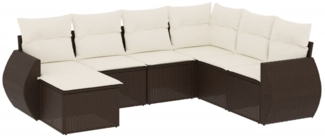 vidaXL 7-tlg. Garten-Sofagarnitur mit Kissen Braun Poly Rattan 3221702