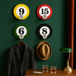 HTI-Line Wandhaken Wandhaken 4er-Set Billard, Flur und Jugendzimmer, (Set, 4-St, 4x Wandhaken), Garderobenhaken Kleiderhaken