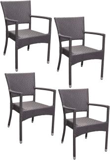 4x KONWAY® ROM Stapelsessel Schiefergrau Polyrattan Garten Sessel Stuhl Set grau