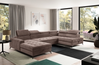 AX LIVING Braun Eckcouch mit Schlaffunktion Arkucio U 345cm modernes L