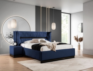 Polsterbett Doppelbett Set. 1 HAMILTON 140x200cm Stoff Magic Velvet Dunkelblau