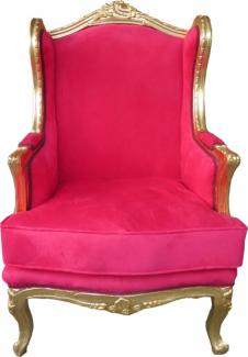 Casa Padrino Barock Lounge Thron Sessel Rot / Gold - Ohren Sessel - Ohrensessel Tron Stuhl