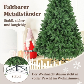 Sinaopus Künstlicher Weihnachtsbaum mit Beleuchtung, 180/210cm, Künstlicher Tannenbaum, PVC, Naturgetreu, Tannenbaum, Weihnachtsbaum, Christbaum, 8 Leuchtmodi, schwer entflammbar, 1300 Spitzen & Faltbarem Metallständer, für Weihnachten-Dekoration