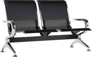 CLP Wartebank Airport Kunstlederbezug stabil aus Metall mit Rückenlehne,schwarz/schwarz 2-Sitzer