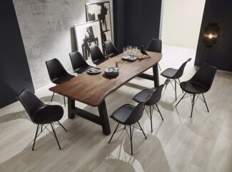 Baumkanten Essgruppe Akazie nussbaum 240 cm A-Gestell schwarz 11tlg. ADELAIDE 529362