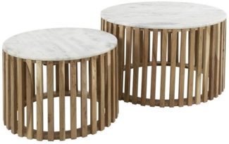 Vintagehaus Couchtisch Retro Couchtisch 2er Set Sunset Marmor Mangoholz