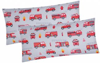 Heubergshop Kissenbezug, (2 Stück), 2er Set 40x80cm - Feuerwehr Grau Rot Kinder (EW-Feuerwehr-40x80)