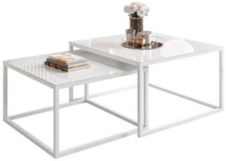 Lookway Couchtisch YOSHI GLASS 2in1 mit schwarzem und weißem Gestell (2er-Set), Breite: 70 cm und 60 cm