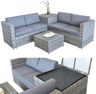 PolyRattan Sitzgruppe mit Auflagenbox Garten Sofa Gartenmöbel Lounge grau XXL