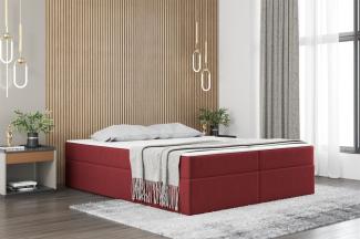 Boxspringbett Schlafzimmerbett PRIMA 140x220cm Stoff Rot inkl. Bettkasten