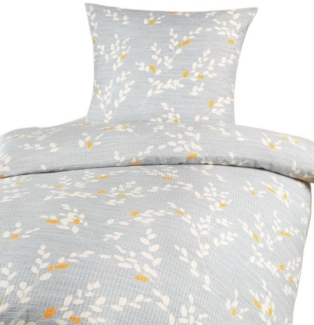 soma Bettwäsche Seersucker135x200 80x80 Zweige grau gold sale Geschenk, Microfaser Seersucker, 2 teilig, Ideal für Frühling Sommer Reißverschluss absolut bügelfrei ganzjährig