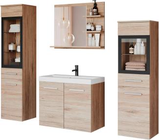 welltime Badmöbel-Set ARONA, (Komplett-Set, 4-St, mit Waschbecken), Waschtisch inkl. Waschbecken, Badschrank, Hochschrank, Spiegel