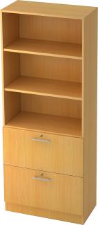 bümö office Aktenschrank mit Hängeregister-Schubladen abschließbar, Büroschrank Holz, 80cm breit in Buche - Hängeregistratur für Hängeordner, Büro Schrank mit Relinggriffen, 7300-6-6-RE