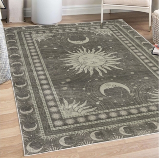 Abakuhaus Teppich Dekorativer Teppich für Wohnzimmer und Schlafzimmer, rechteckig, Sonne und Mond Bohemian Okkultes Design