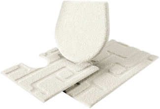 Grund Badematte Riana, Badvorleger, Badezimmer Teppich, sehr weich, Höhe 20 mm, rutschhemmend beschichtet, schnell trocknend, Polyester, rechteckig, 3-tlg. Stand-WC Set, Modernes Design mit Linien in Hoch-Tief-Struktur, Made in Europe