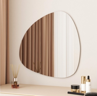 WDWRITTI Schminkspiegel Wand Kosmetikspiegel Wandmontage Wandspiegel Asymmetrisch Steinform (Dekospiegel Flurspiegel Modern Rahmenlos, 80x80, 60x60, 84x74,74x64cm), HD Spiegel mit Splitterschutzfolie