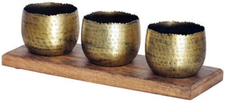 riess-ambiente Dekoschale ORIENT 45cm gold · Ablageschalen aus Metall mit Massivholz-Tablett (Set, 3 St), Teelichthalter · handmade · Schmuckschale · Accessoire · Wohnzimmer