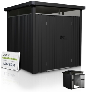 Juskys Gerätehaus Luzern 5,2 m² - Metall Geräteschuppen mit Türen & Fenstern - wetterfest & abschließbar - Fahrradgarage, Gartenhaus - Anthrazit