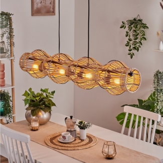 hofstein Pendelleuchte Hängelampe aus Metall/Bambus in Schwarz/Naturfarben, ohne Leuchtmittel, Hängeleuchte im skandinavischen Design, Boho-Style, max. 170 cm, 4xE27