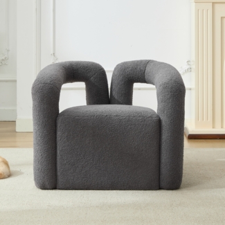 Merax Kunstpelz Stuhl Moderne Sherpa Stoff Wide Cutout Arm Design Teddy gepolstert Single Sofa bequem und flauschig Lesesessel für Wohnzimmer Schlafzimmer Ecke (grau)