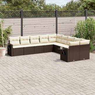 vidaXL 10-tlg. Garten-Sofagarnitur mit Kissen Braun Poly Rattan 3220712