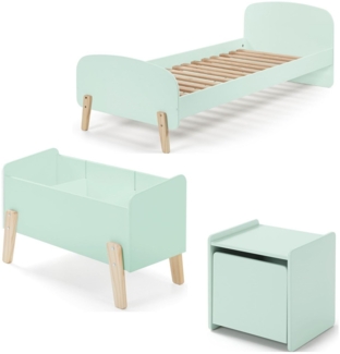 Kinderzimmer Set Karilynn 3 Bett Kommode Spielkiste Holz+MDF mintgrün