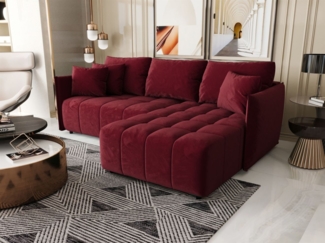 Ecksofa Schlafsofa TREVISO Stoff Monolith Bordeauxrot Ottomane Rechts