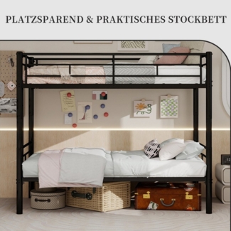 SeedWave Etagenbett Flexible Kinderbett 2 in 1 Einzelbetten mit Dreistufiger Leiter, Metallbett - 2 Liegeflächen mit Schutzgeländern, 30,5cm Bodenfreiheit