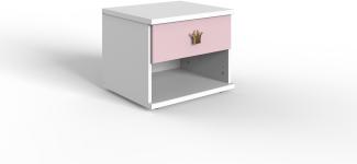 Nachtschrank >CINDY2< (BxHxT: 46x38x40 cm) in WEISS + ABSETZUNGEN ROSE