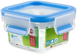 EMSA 508535 Clip & Close Aufbewahrungs-Dose, quadratisch, 200 ml, transparent/blau